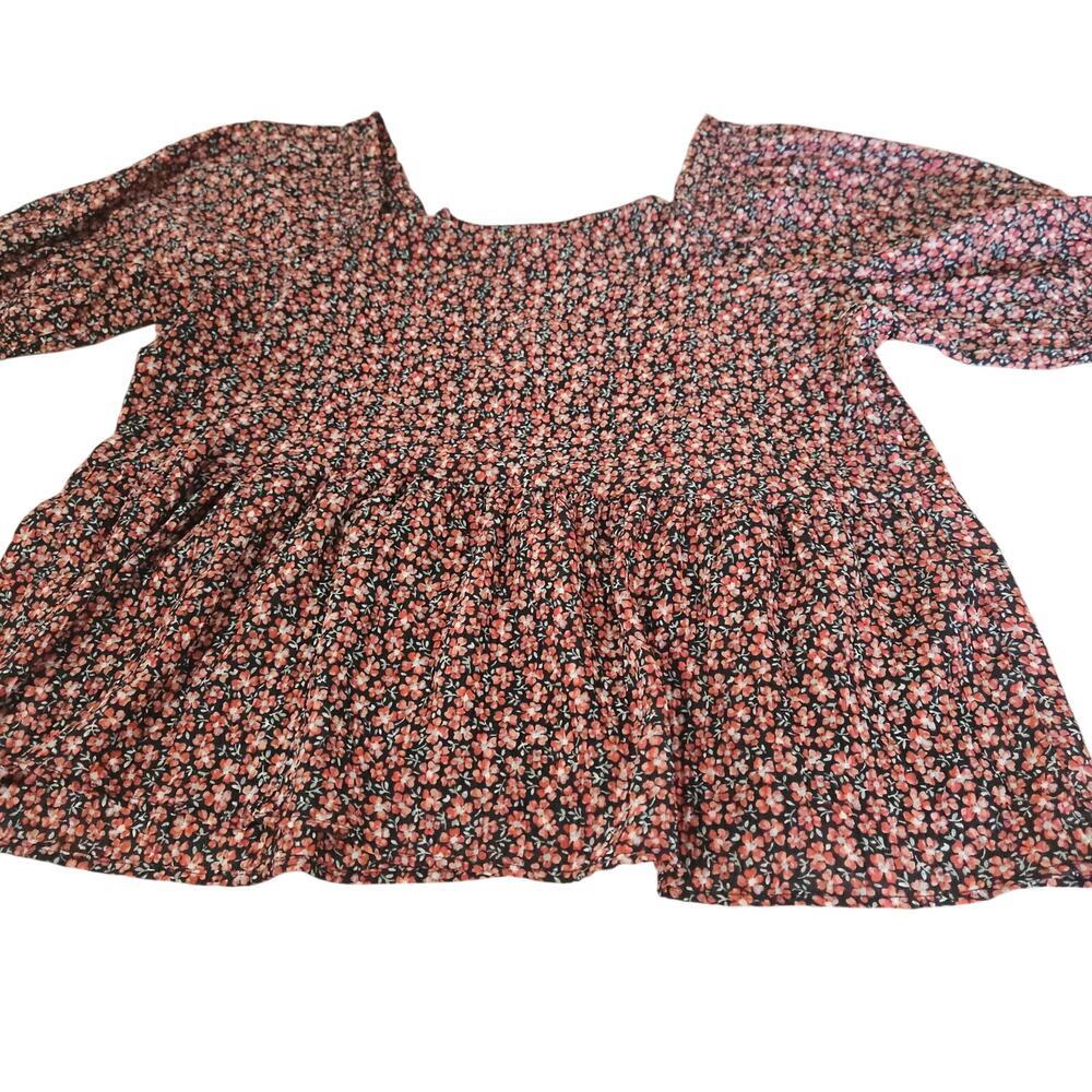 NWT LOFT Smocked Peplum Blouse Square Neck Floral Elastic Sleeves Size Medium - Picture 3 of 8